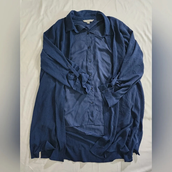 Valerie Stevens Navy Blue Blouse with attached Cardigan Long Sleeved Top - Picture 8 of 10